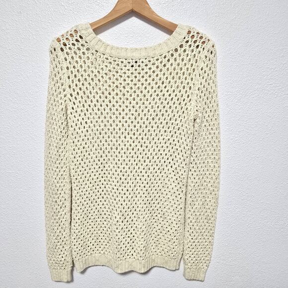 Tommy Bahama Womens Open Knit Beach Sweater XS Ivory Metallic Wool Blend Travel - Picture 5 of 9